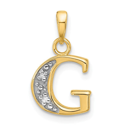 14K Yellow & Rhodium with Rhodium Diamond Letter G Initial Pendant
