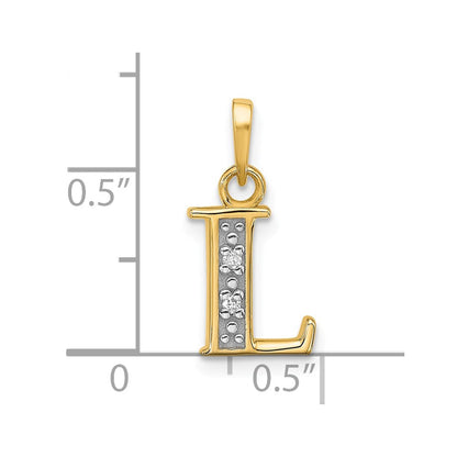 14K Yellow & Rhodium with Rhodium Diamond Letter L Initial Pendant