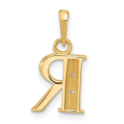 14K Yellow & Rhodium with Rhodium Diamond Letter R Initial Pendant