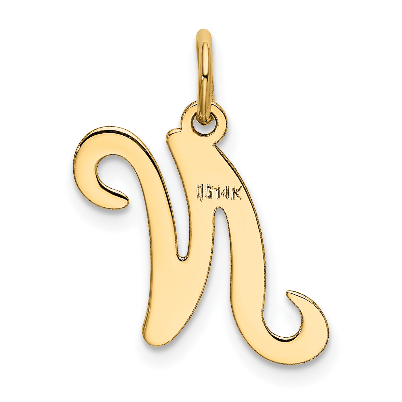 14k Yellow Gold 14KY Script Letter N Initial Charm