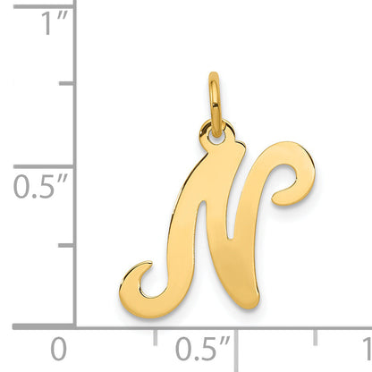 14k Yellow Gold 14KY Script Letter N Initial Charm