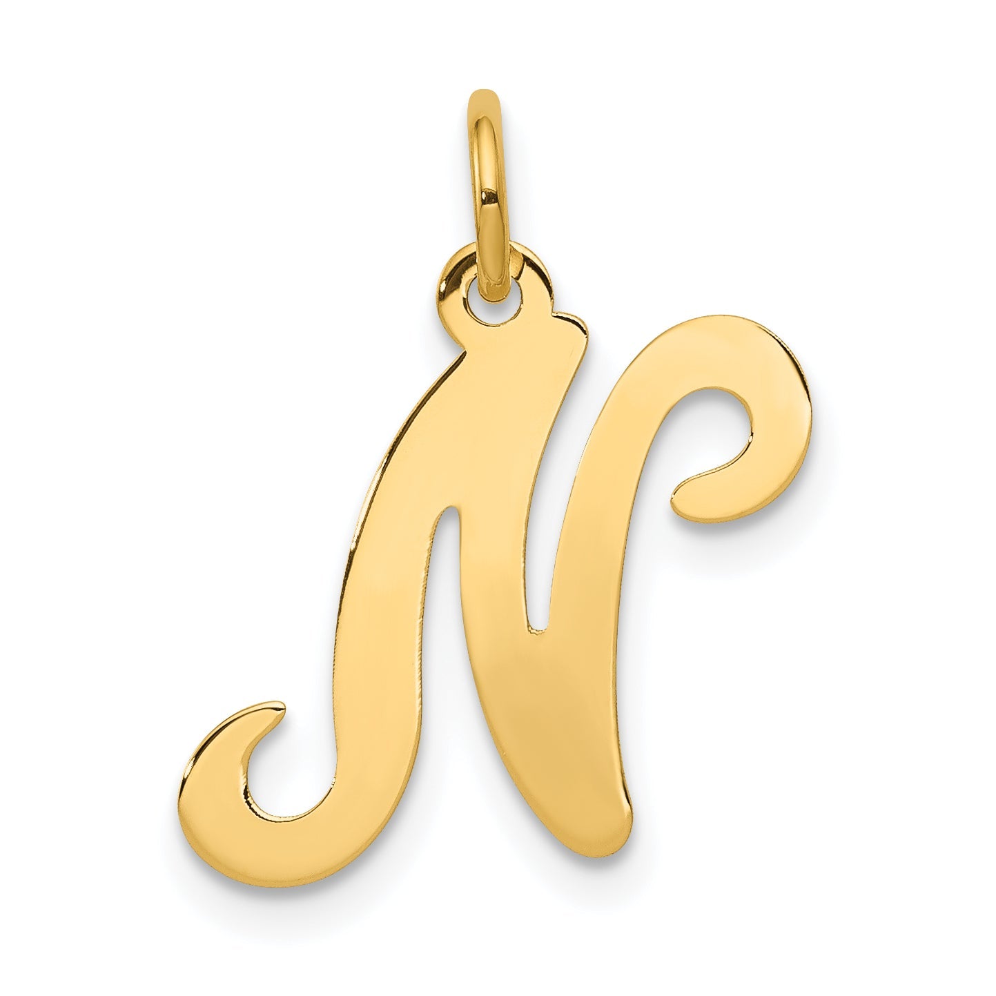 14k Yellow Gold 14KY Script Letter N Initial Charm