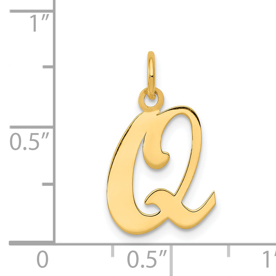 14k Yellow Gold 14KY Script Letter Q Initial Charm