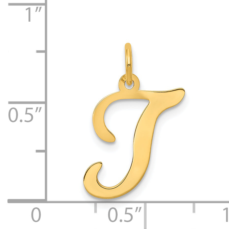14k Yellow Gold 14KY Script Letter T Initial Charm