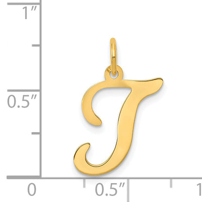 14k Yellow Gold 14KY Script Letter T Initial Charm