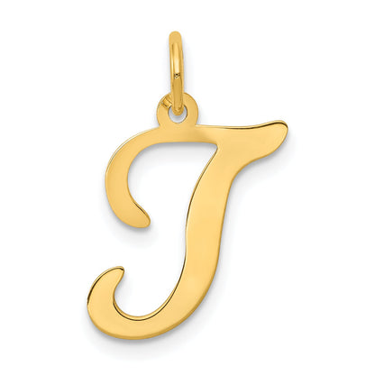 14k Yellow Gold 14KY Script Letter T Initial Charm