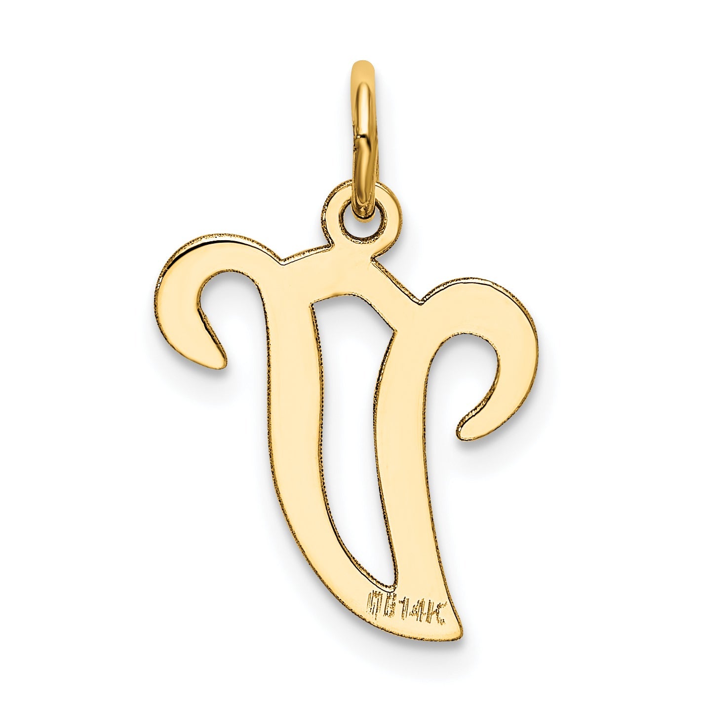 14k Yellow Gold 14KY Script Letter V Initial Charm