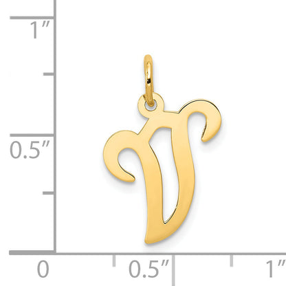 14k Yellow Gold 14KY Script Letter V Initial Charm