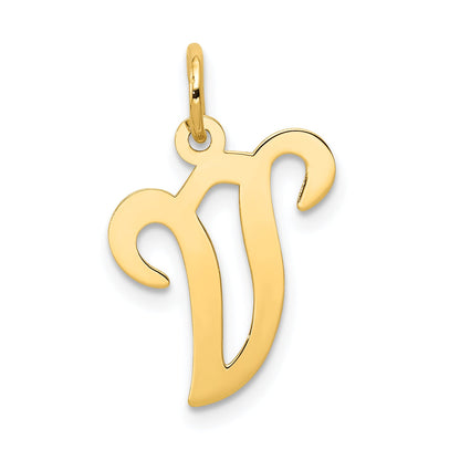 14k Yellow Gold 14KY Script Letter V Initial Charm