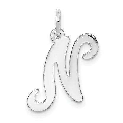 14k White Gold 14KW White Gold Script Letter N Initial Charm