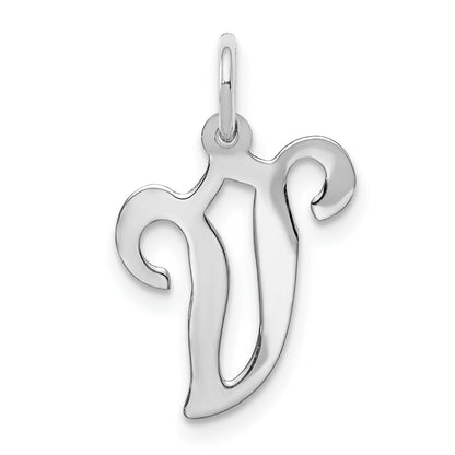 14k White Gold 14KW White Gold Script Letter V Initial Charm