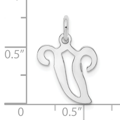 14k White Gold 14KW White Gold Script Letter V Initial Charm