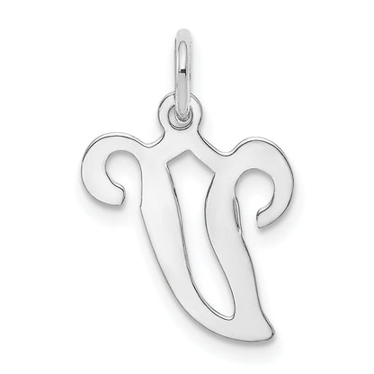 14k White Gold 14KW White Gold Script Letter V Initial Charm