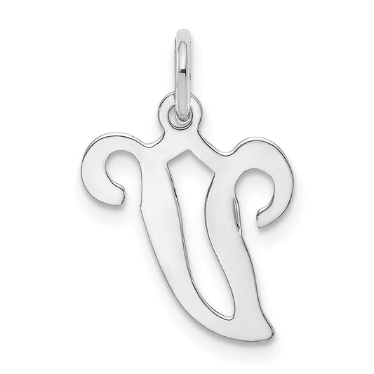 14k White Gold 14KW White Gold Script Letter V Initial Charm