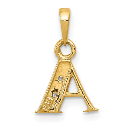 14k Yellow & Rhodium 14KY with Rhodium Diamond Letter A Initial Pendant