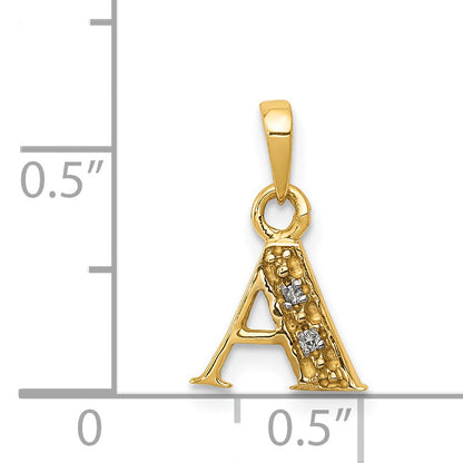 14k Yellow & Rhodium 14KY with Rhodium Diamond Letter A Initial Pendant
