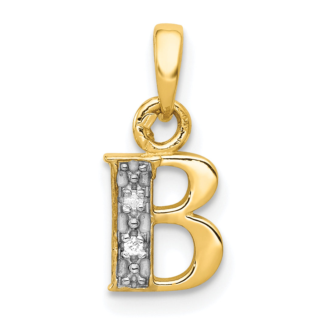 14K Yellow & Rhodium 14Ky With Diamond Letter B Initial Pendant