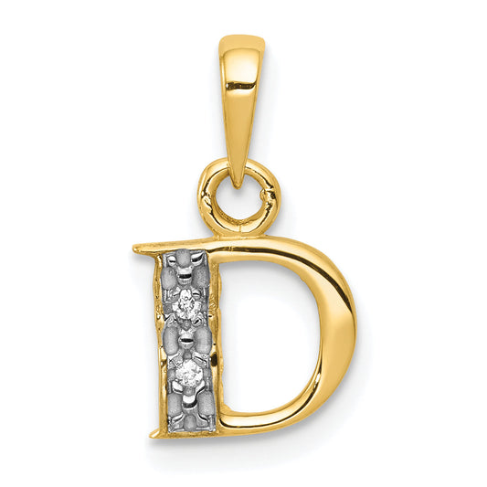 14K Yellow & Rhodium 14Ky With Diamond Letter D Initial Pendant