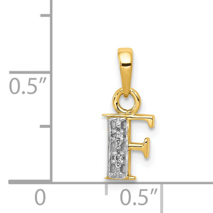 14k Yellow & Rhodium 14KY with Rhodium Diamond Letter F Initial Pendant