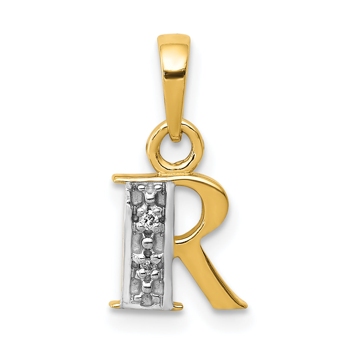 14K Yellow & Rhodium 14Ky With Diamond Letter R Initial Pendant