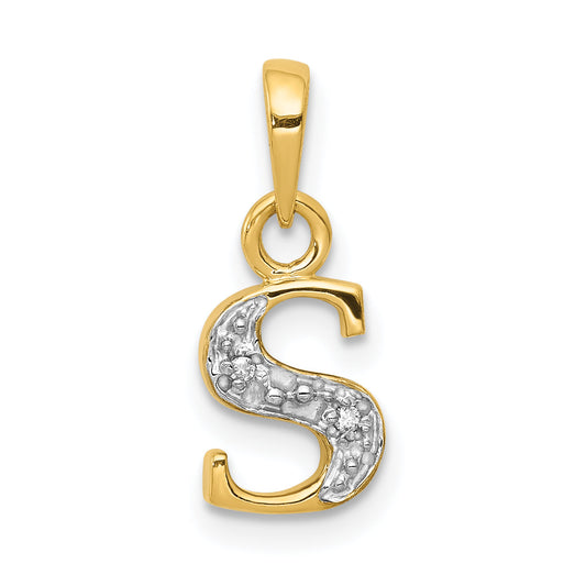 14K Yellow & Rhodium 14Ky With Diamond Letter S Initial Pendant