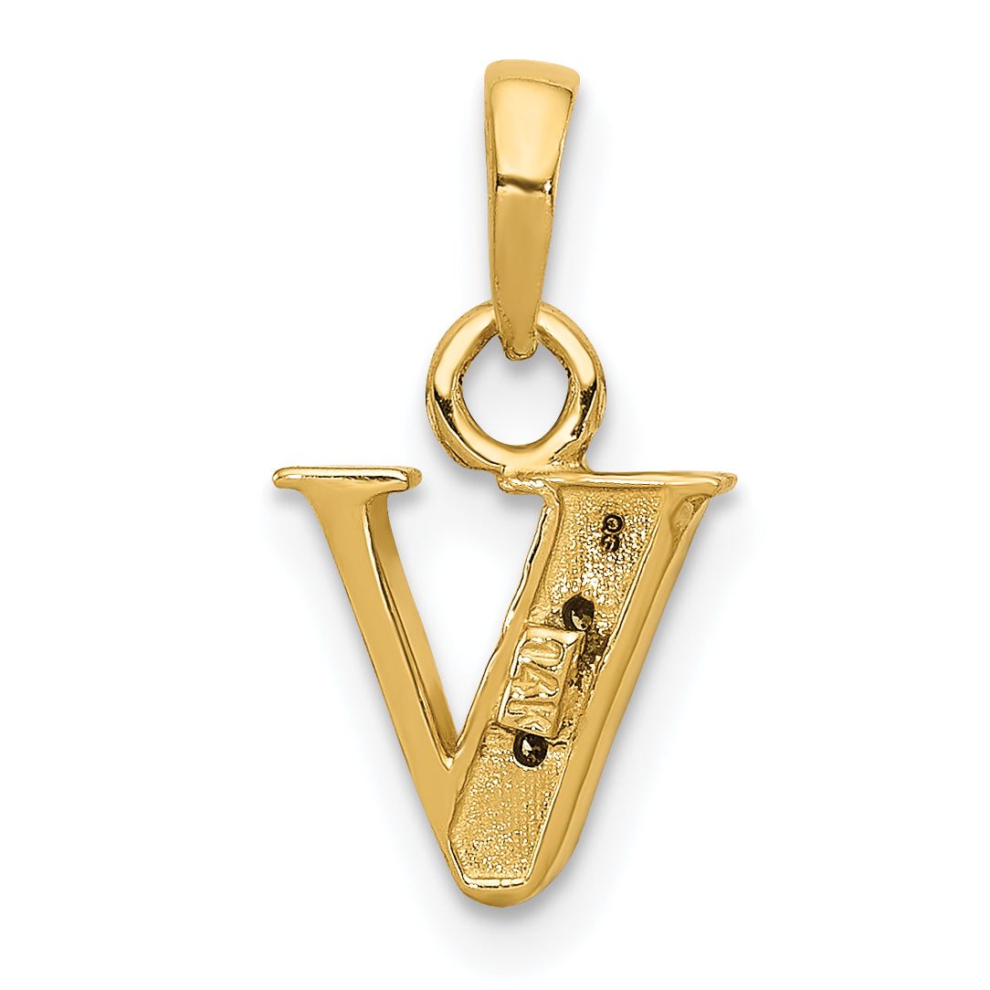 14K Yellow & Rhodium 14Ky With Diamond Letter V Initial Pendant