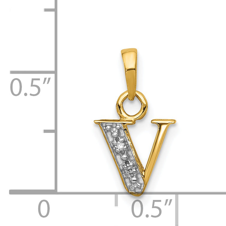 14K Yellow & Rhodium 14Ky With Diamond Letter V Initial Pendant