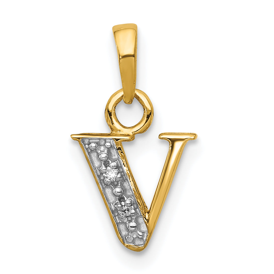 14K Yellow & Rhodium 14Ky With Diamond Letter V Initial Pendant