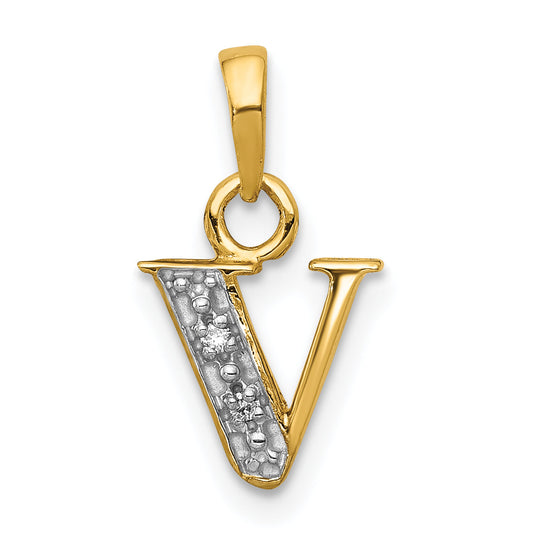 14K Yellow & Rhodium 14Ky With Diamond Letter V Initial Pendant