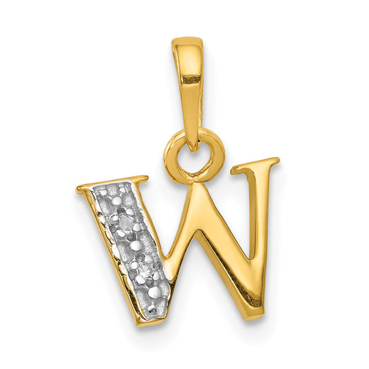 14K Yellow & Rhodium 14Ky With Diamond Letter W Initial Pendant
