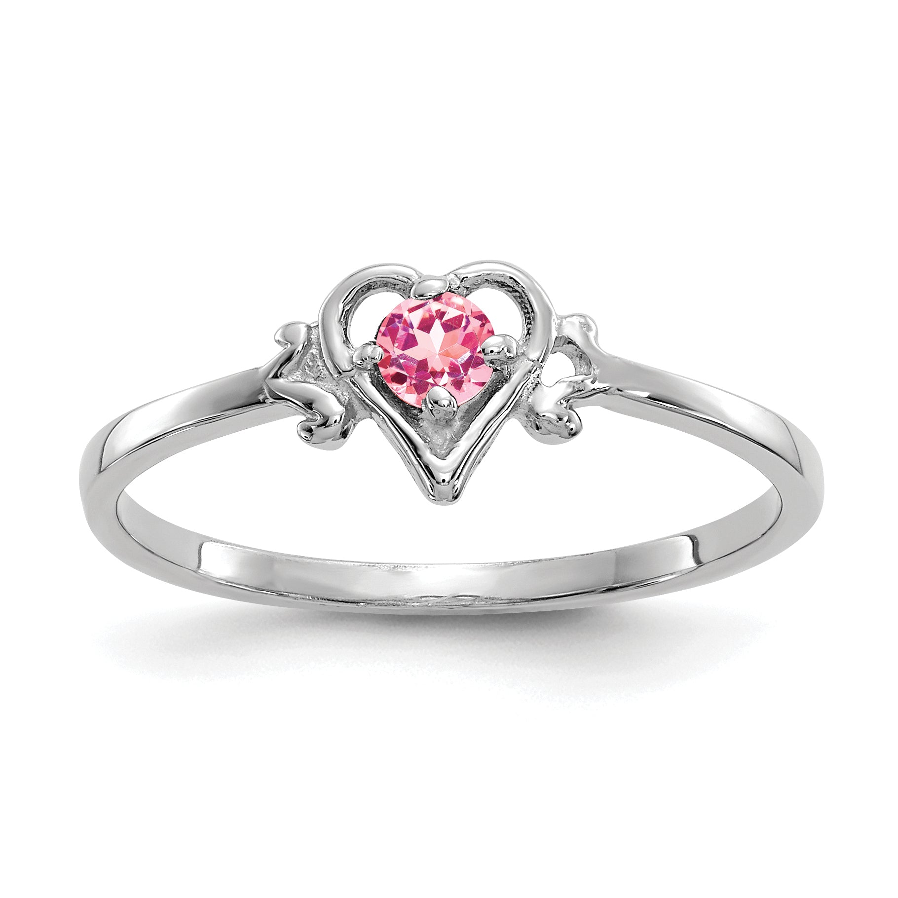10K White Gold 10K Pink Tourmaline Birthstone Heart Ring