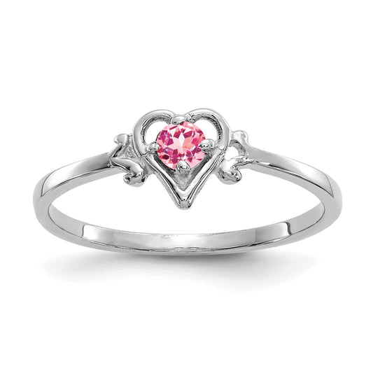 10K White Gold 10K Pink Tourmaline Birthstone Heart Ring