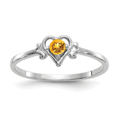 10K White Gold 10K Citrine Birthstone Heart Ring
