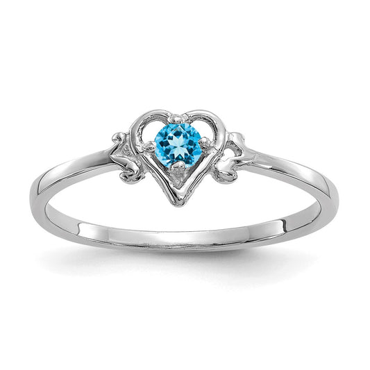 10K White Gold 10K Blue Topaz Birthstone Heart Ring