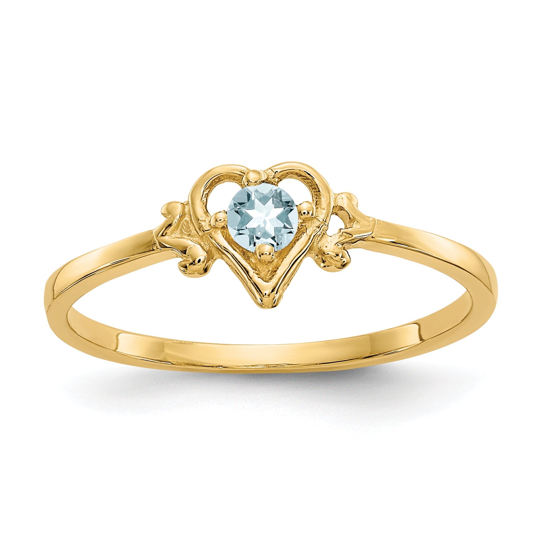10K Yellow Gold 10K Aquamarine Birthstone Heart Ring