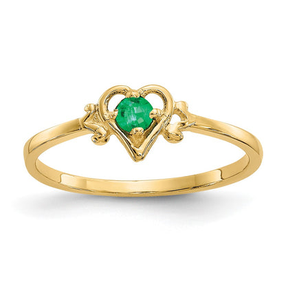 10K Yellow Gold 10K Emerald Birthstone Heart Ring