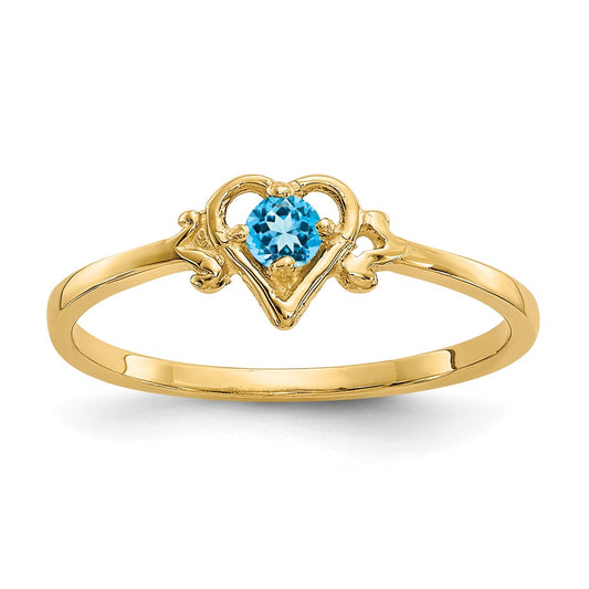 10K Yellow Gold 10K Blue Topaz Birthstone Heart Ring