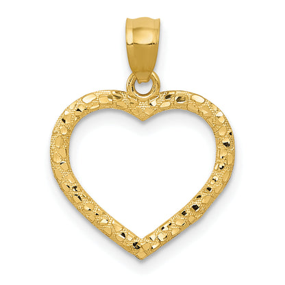 14k Yellow Gold 14K Polished and Textured Open Heart Pendant