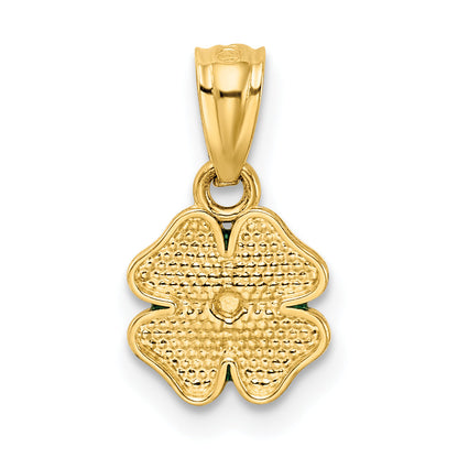 14k Yellow Gold 14k Green Enameled Four Leaf Clover Pendant