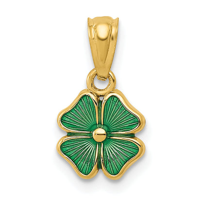 14k Yellow Gold 14k Green Enameled Four Leaf Clover Pendant