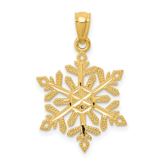 14k Yellow Gold 14k Diamond -Cut Snowflake Pendant