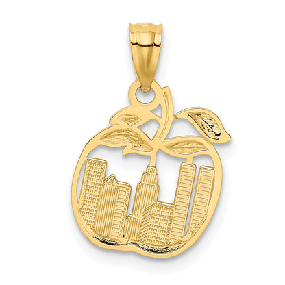 14k Yellow & Rhodium 14k with White Rhodium Cut-out New York Skyline in Apple Pendant