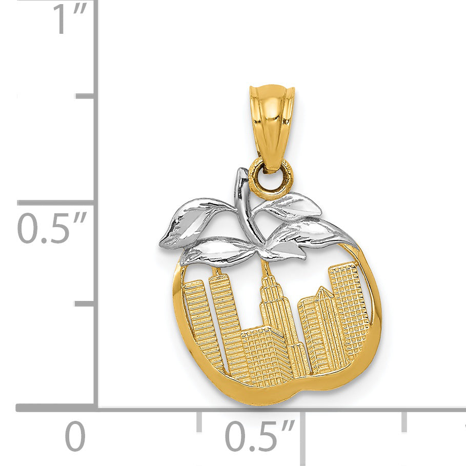 14k Yellow & Rhodium 14k with White Rhodium Cut-out New York Skyline in Apple Pendant