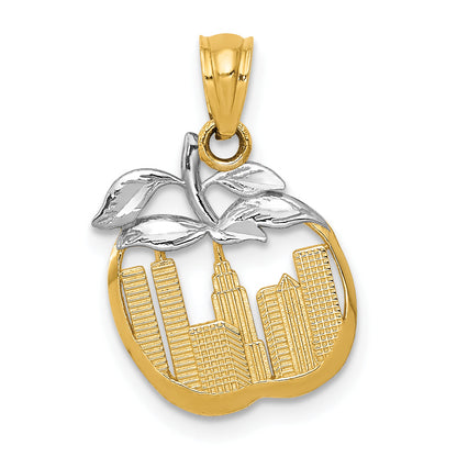 14k Yellow & Rhodium 14k with White Rhodium Cut-out New York Skyline in Apple Pendant