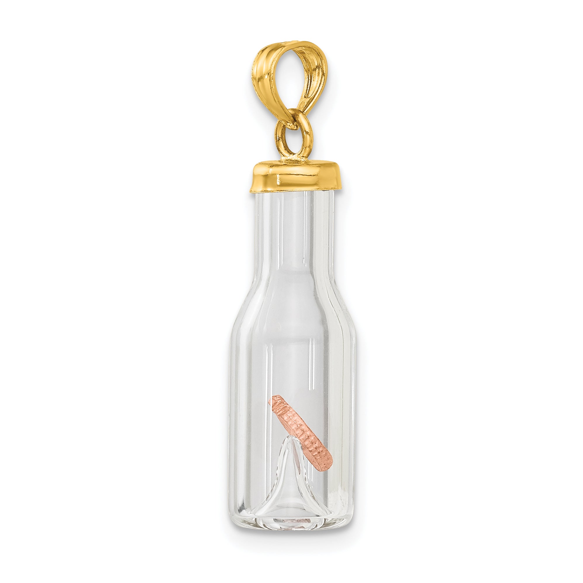 14k Yellow Gold 14k 3-D Mini Penny in Glass Bottle Pendant