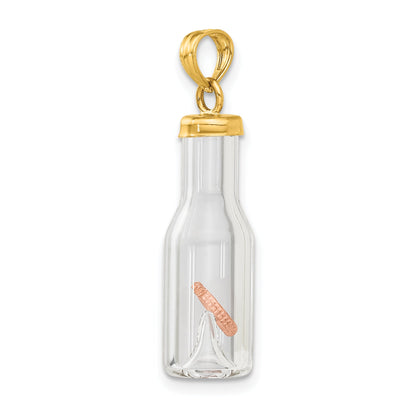 14k Yellow Gold 14k 3-D Mini Penny in Glass Bottle Pendant