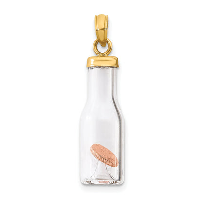14k Yellow Gold 14k 3-D Mini Penny in Glass Bottle Pendant