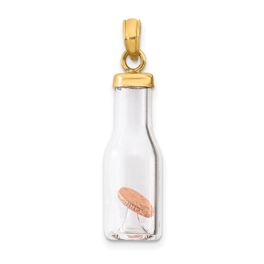 14k Yellow Gold 14k 3-D Mini Penny in Glass Bottle Pendant