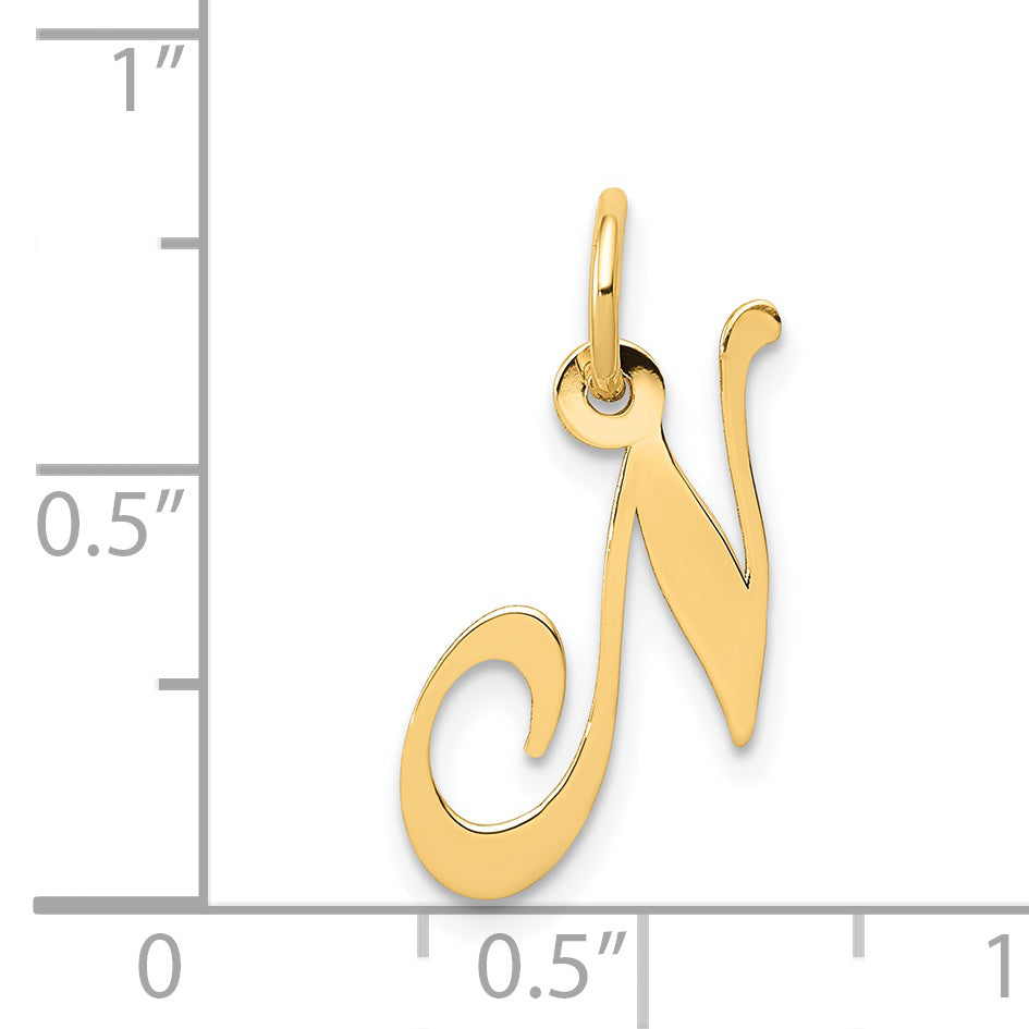 14k Yellow Gold 14K Small Fancy Script Letter N Initial Charm