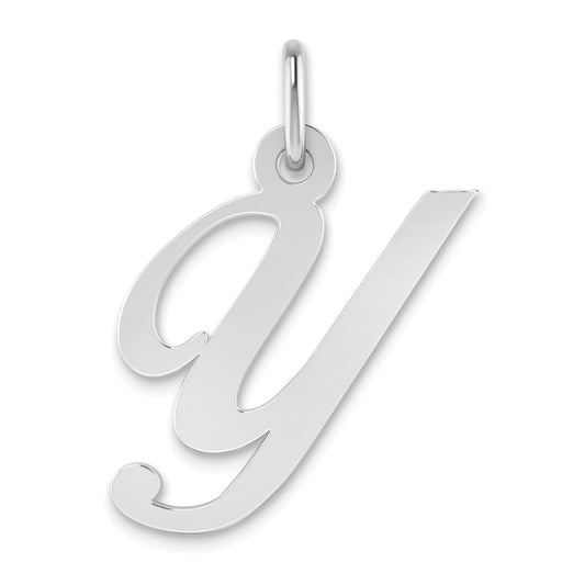 14K White Gold Small Fancy Script Initial Y Charm